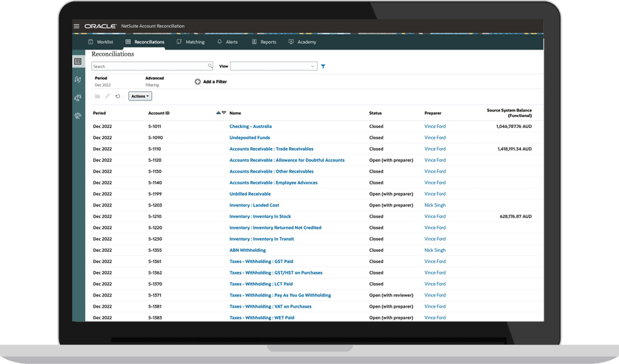 Reconciliation Compliance dashboard