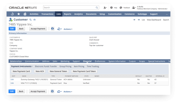 NetSuite Payment Processing dashboard