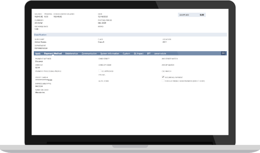 NetSuite recuring billing dashboard